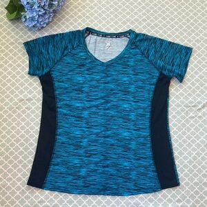 Game Time V Neck Teal Marled Workout Top 1X